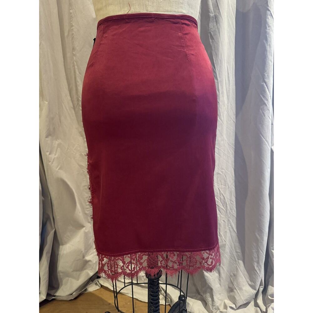 Vintage Ann Ferriday Stock Stretch Rayon Satin +Lace Slit Pencil Skirt